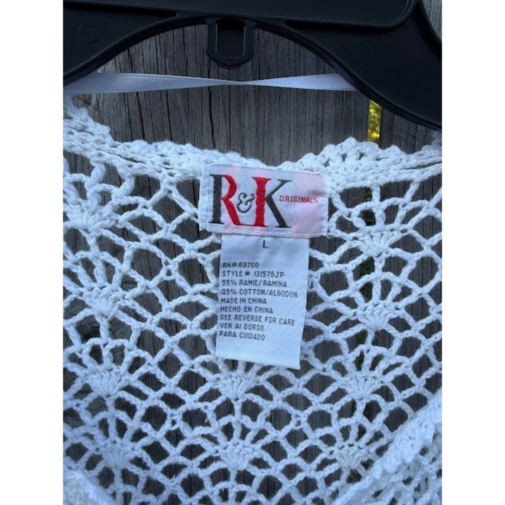 Coastal Grandmother R&K Originals White Crochet Knit Cardigan Large GUC - Picture 2 of 5